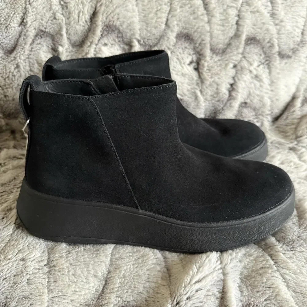 Fitflop Sumi Suede Ankle Booties Super Comfort Wedge Zipper Black Women's US 7